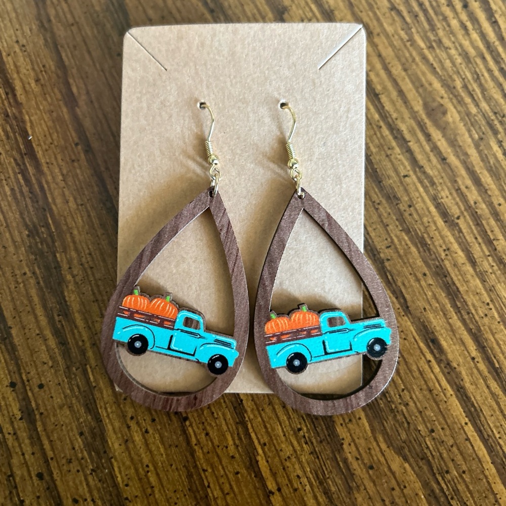 Fall Wooden Fishhook Earrings Fall‎ Truck